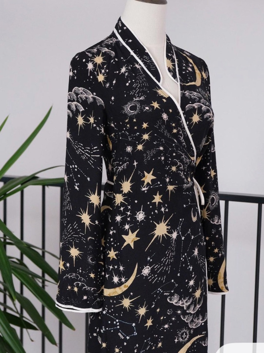 RIXO LONDON Black and Gold Starry Wrap Kimono Dress